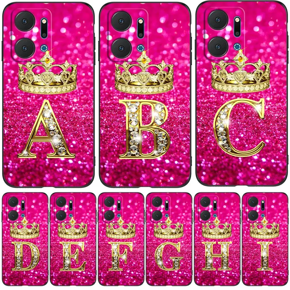 Per Honor X7A 2023 Custodia Cover Posteriore In Silicone Per Telefono Soft Silicon Black Tpu Antiurto Lettera Diamond Crown Pink