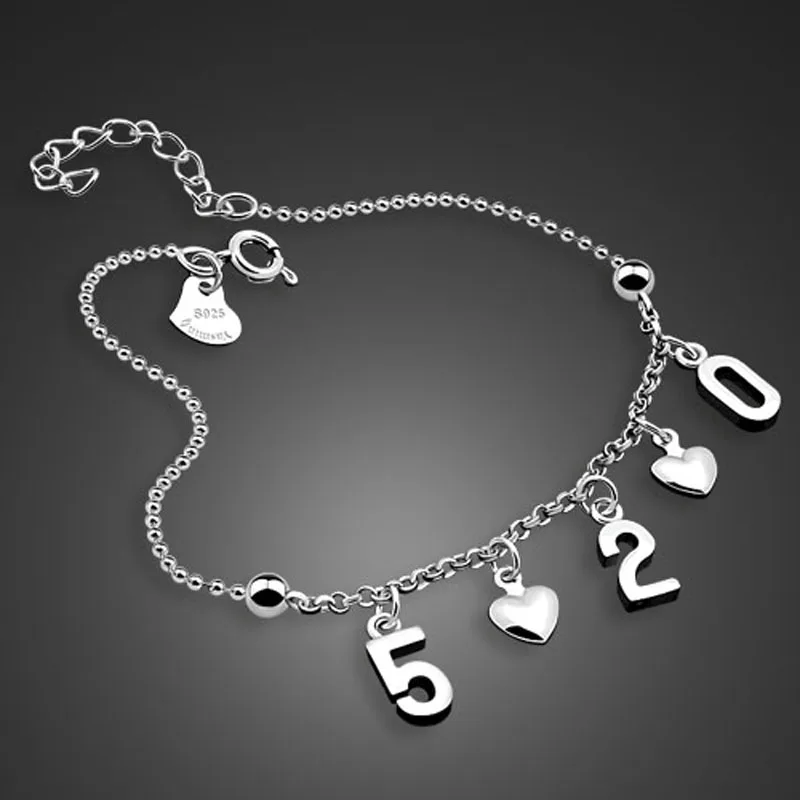Unique Beautiful 925 Sterling Silver Foot Chain Souvenir Cavigliera Link Chain Foot Decoration Fast New Hot Selling 520 Font Letter