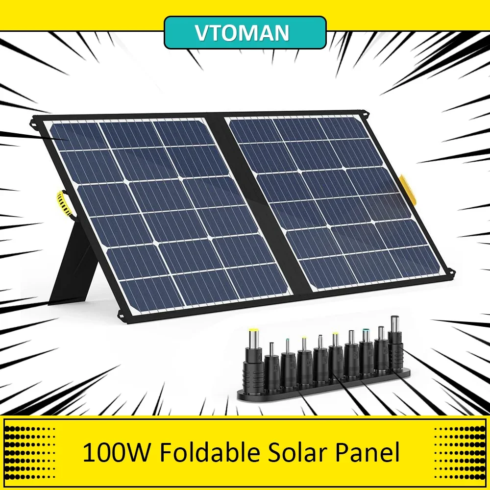 Pannello Solare Pieghevole Vtoman 100W, Maggiore Efficienza Di Conversione Del 22%, Impermeabile Ip65, Cavalletto Regolabili, Facile Da Installare
