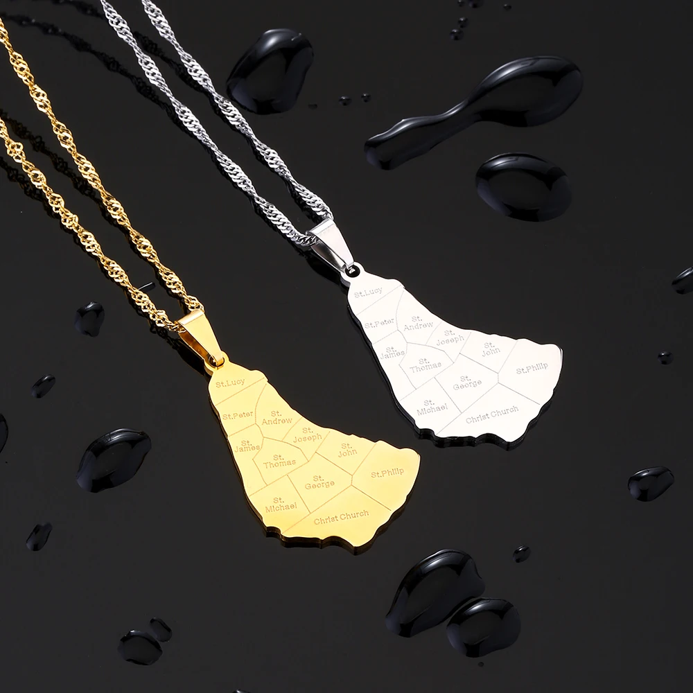 Moda Barbados Island Map City Collana Con Ciondolo In Acciaio Inossidabile Uomo Donna Oro Acciaio Colore Mappa Etnica Regalo Di Gioielli