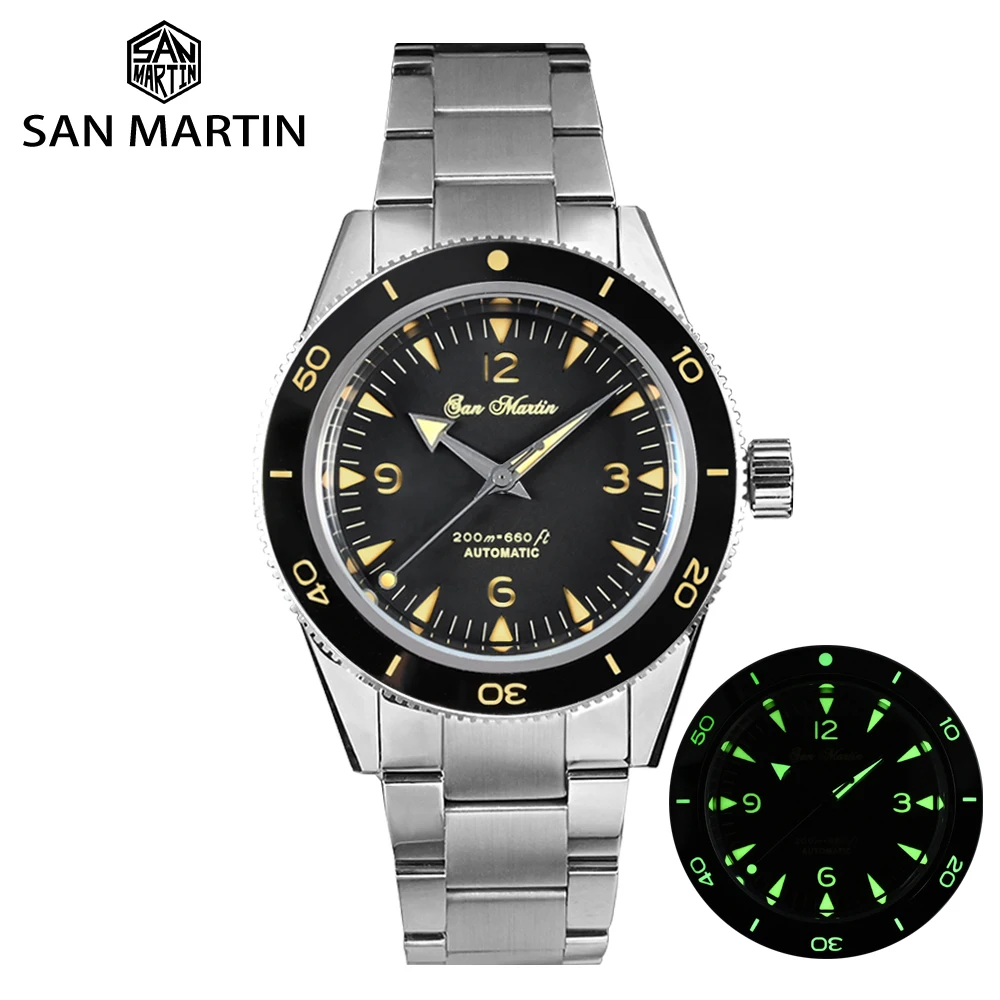 San Martin Watch Men 39.5Mm Sandwich Dial Nh35 Automatic Self Winding Sapphire C3 Orologi Meccanici Di Lusso Sportivi Luminosi