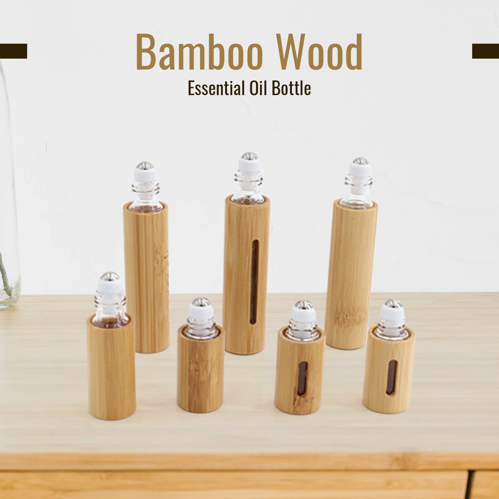Bamboo Roll On Bottle 3/5/10Ml Wood Roller Bottle Essential Oil Lip Gloss Refillable Tube Empty Wood/Glass Bottle Perfume 1Pc