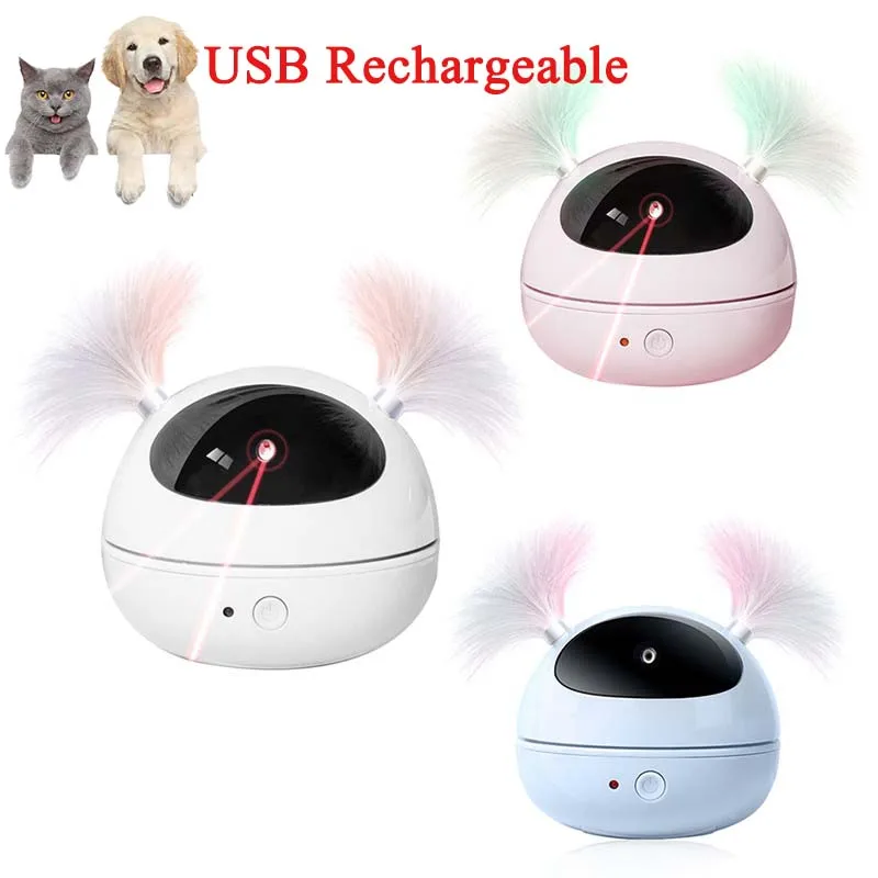 Giocattolo Interattivo Per Gatti Chargable Led Laser Teasing Cat Stick Feather Toy Giocattoli Automatici Intelligenti 360 ° Irregolare Move Pet Suppli