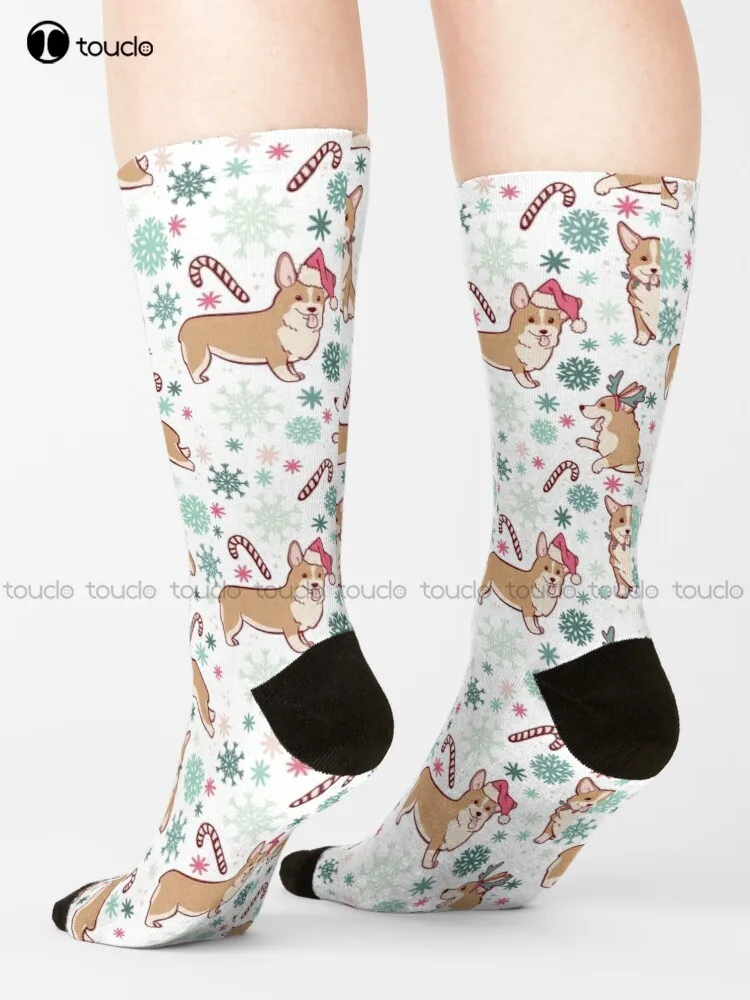 Corgi Christmas Dogs Pet Socks For Men Calzini Personalizzati Unisex Per Adulti Adolescenti In Cotone Traspirante Stampa Digitale A 360 °