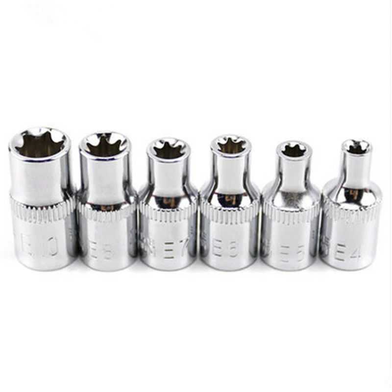 6 Pz E-Socket Socket 1/4 Pollici Torx Star Femmina Bit E Socket Set E4 E5 E6 E7 E8 E10 Socket Nuts Set Utensili Manuali Strumenti Di Riparazione