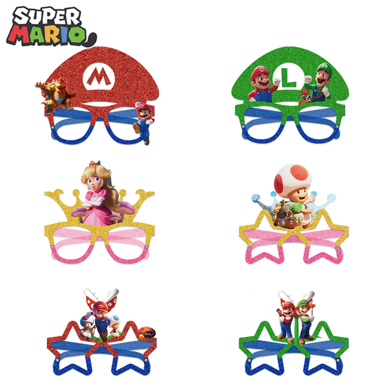 12Pcs Super Mario Party Glasses Puntelli Foto Costume Di Halloween Super Mario Mask Decorazioni Per Feste Di Compleanno Regalo Di Compleanno Per Bambi