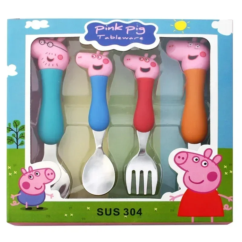 Peppa Pig Stoviglie Forchetta Cucchiaio Action Doll Toy George Pig Dad Mom Cartoon Anime Pattern Party Toy Gifts