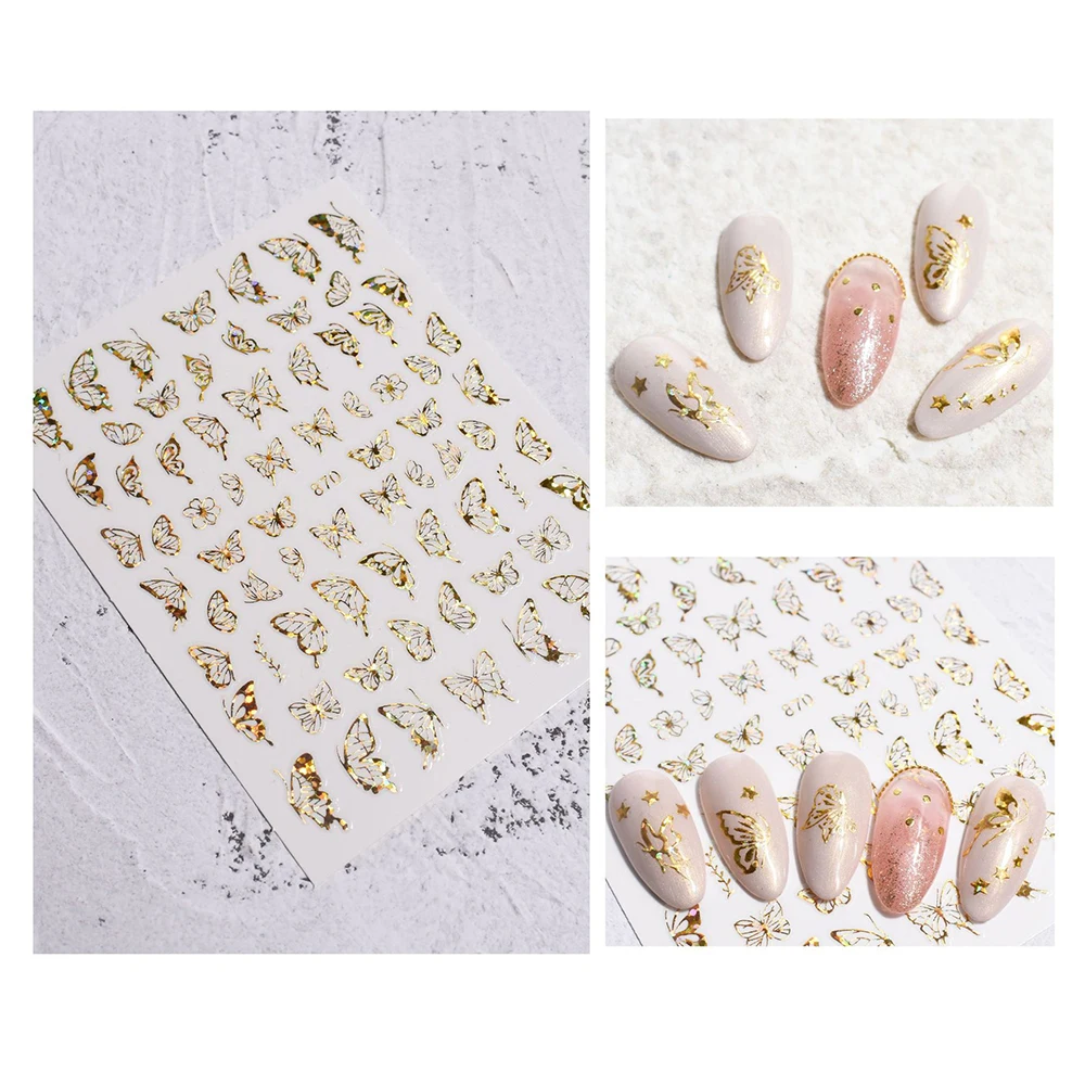 Big Butterfly Nail Art Sticker Laser Soft Decorations Gradienti Foil Stamping Sticker Per Unghie Laser Oro Argento Doratura
