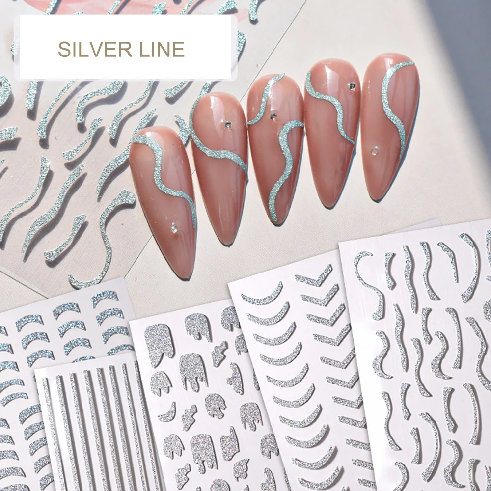Decorazioni Per Unghie Adesivi Stelle Decalcomanie Laser Stick Foil 2023 Press-On Nails Argento Dorato Manicure Deco Stickers Nails