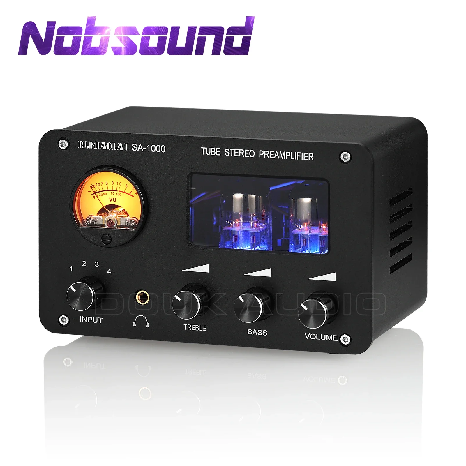 Nobsound Hifi Vacuum Tube Preamp Stereo 4-Way Audio Switcher Amplificatore Per Cuffie Desktop Con Vu Meter Treble & Bass Control