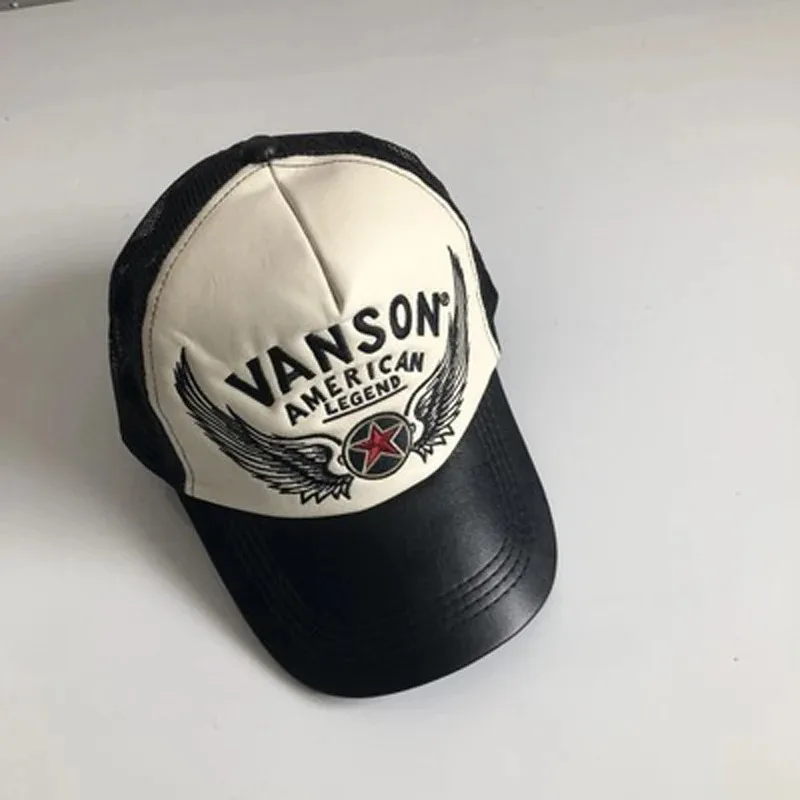2023 New Vanson Niche American Retro Personality Mesh Cap Pu Classic Berretto Da Baseball Wings Berretto Con Visiera Con Ricamo A Stella A Cinque Punt
