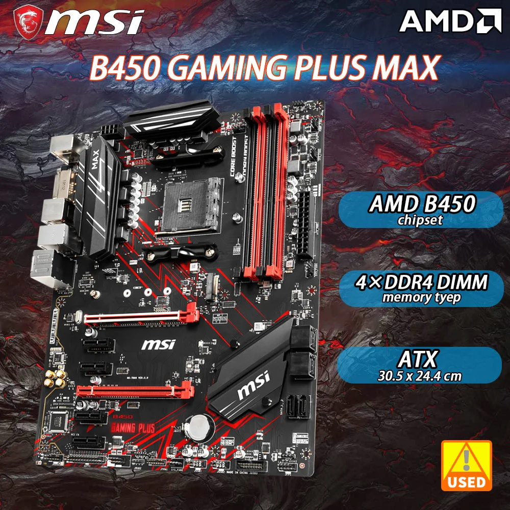 Scheda Madre B450 Msi B450 Gaming Plus Max Amd B450 Per Ryzen 9 5900X Scheda Madre Cpu Am4 Scheda Madre Ddr4 Pci-E 3.0 Sataiii 1 X M.2 Usata