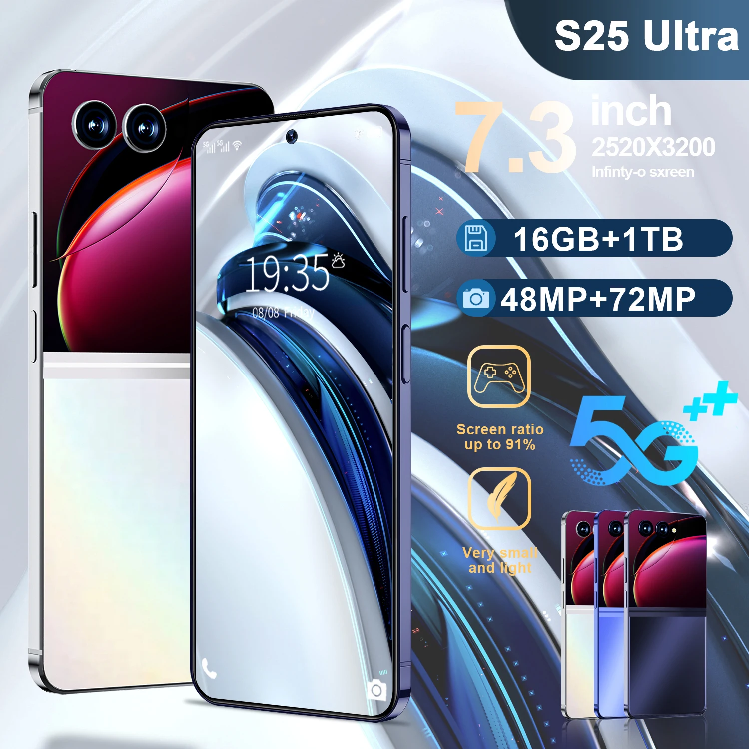 Schermo Globale S25 Ultra 7.3Hd 16Gb + 1Tb 8800Mah Android13 Celulare Dual Sim Face Sbloccato 5G Tablet Cellulare Originale