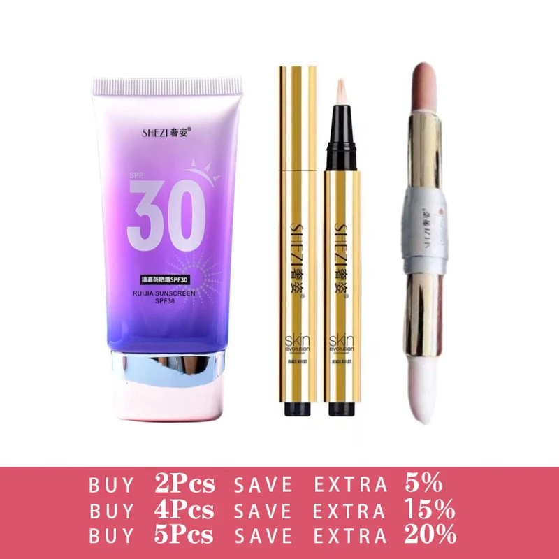 Shezi Original Facial Body Sunscreen Whitening Spf30 Concealer Highlight Base Makeup Set Kit Crema Solare