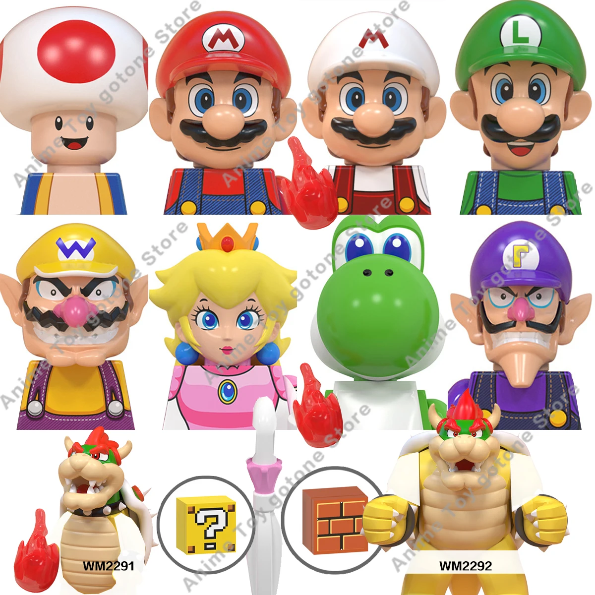 Wm6103 Super Bros Mario Giochi Giapponesi Luigi Yoshi Bowser Koopa Kinopio Wario Peach Mini-Figure Anime Cartoon Building Blocks