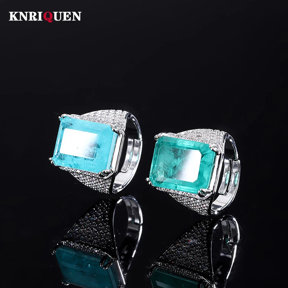 Anelli Retrò Per Le Donne 12*16Mm Paraiba Green Tourmaline Ring Gemstone Lab Diamond Cocktail Party Accessori Per Gioielleria Raffinata Regali