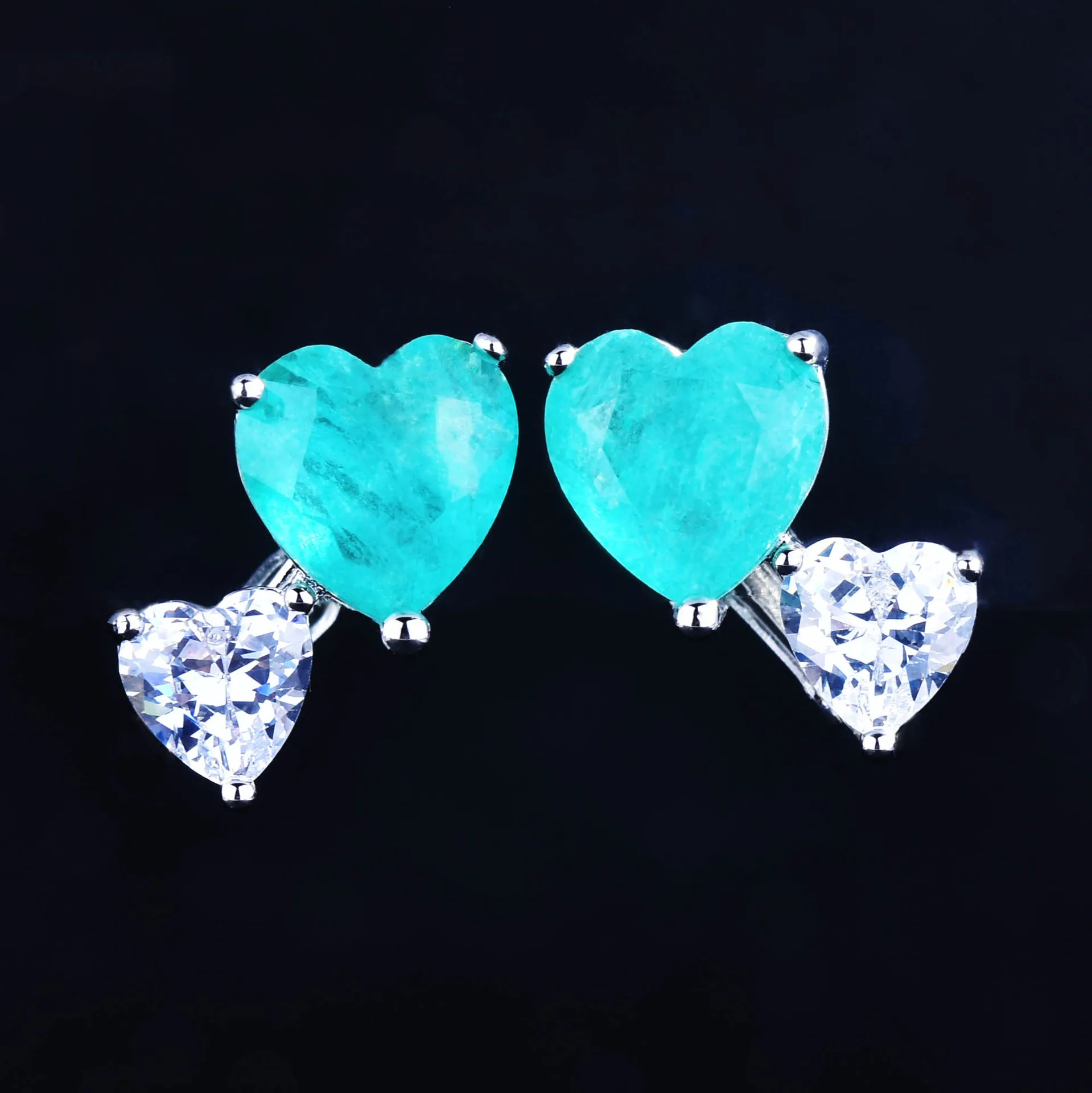 Qtt Vintage Color Argento Paraiba Tormalina Pietra Cuore Birthstone Orecchini A Bottone Orecchini Gioielli Da Donna