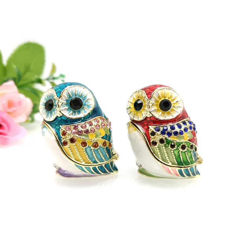 Shinnygifts Small Size Smart Bird Pewter Smalto Gufo Gingillo Box Regali Di Compleanno Sy2322