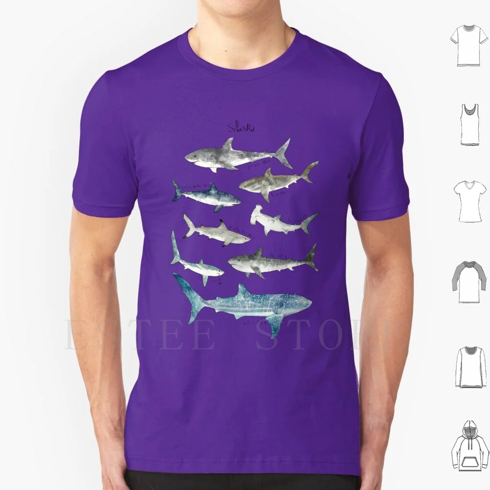 Squalo-T-Shirt In Formato Paesaggio Fai Da Te Grandi Dimensioni 100% Cotone Squalo Squalo Grande Tigre Bianca Trebbiatrice Balena Mako Toro Blacktip R