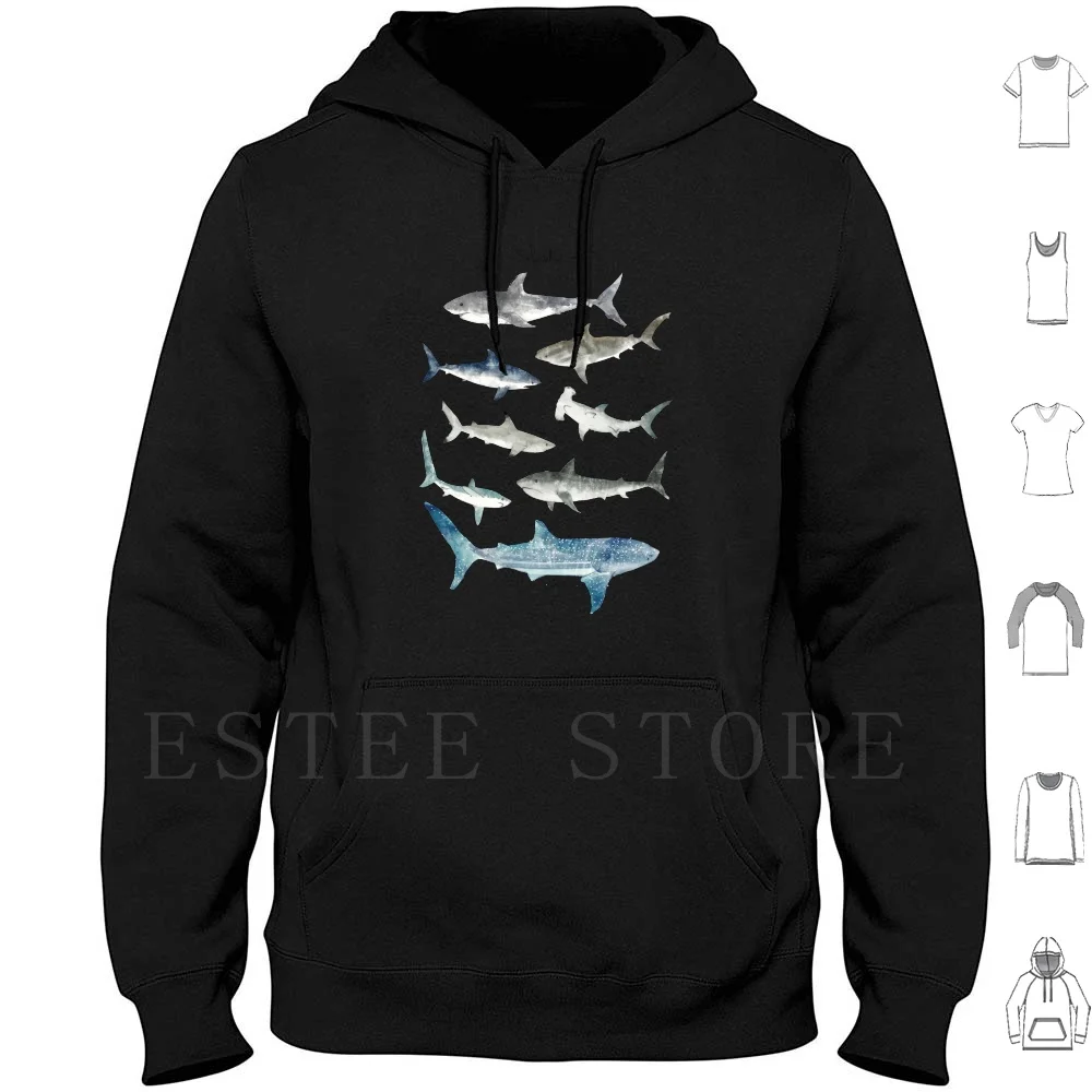 Squalo-Felpe Con Cappuccio Formato Paesaggio Squalo Manica Lunga Squalo Grande Tigre Bianca Trebbiatrice Balena Mako Bull Blacktip Reef