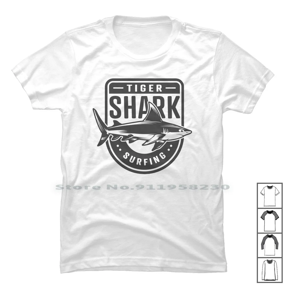 Maglietta Da Surf Tiger Shark 100% Cotone Tiger Shark Surf Tiger Shark Agent Home Fish Sea Fin Acquista Ark