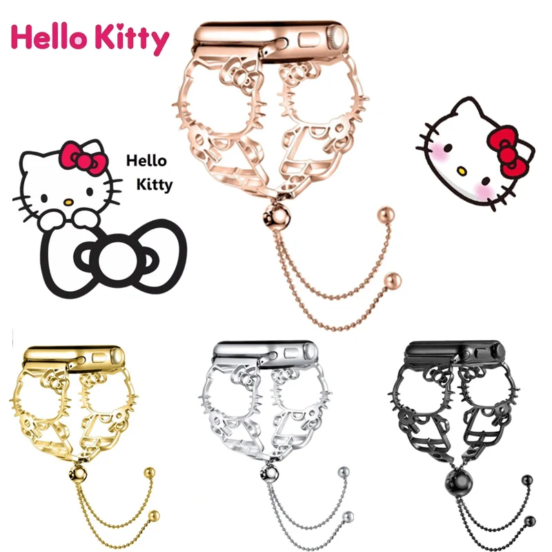 Hello Kitty Cinturino In Acciaio Inossidabile Per Apple Watch Band 44 45 42Mm Braccialetto Orologio Iwatch Anime Apple Watch Serie 6 5 3 Se 7