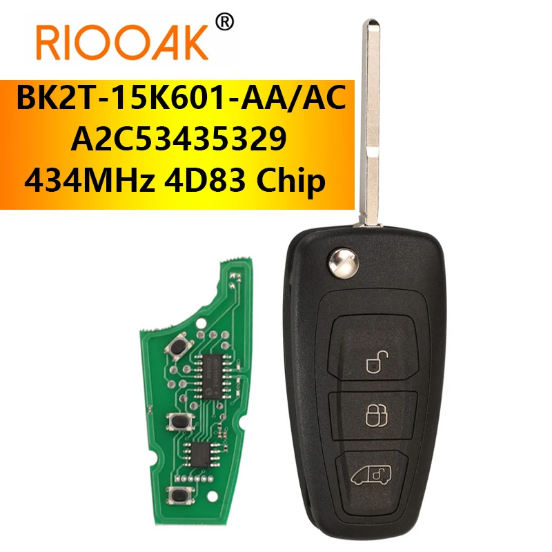 Muslimb Bk2T-15K601-Aa/Ac 3 Pulsanti 434Mhz Ask 4 D83 Chip Car Key Remote Flip Key Fob Aftermarket Per Ford Tourneo Transit
