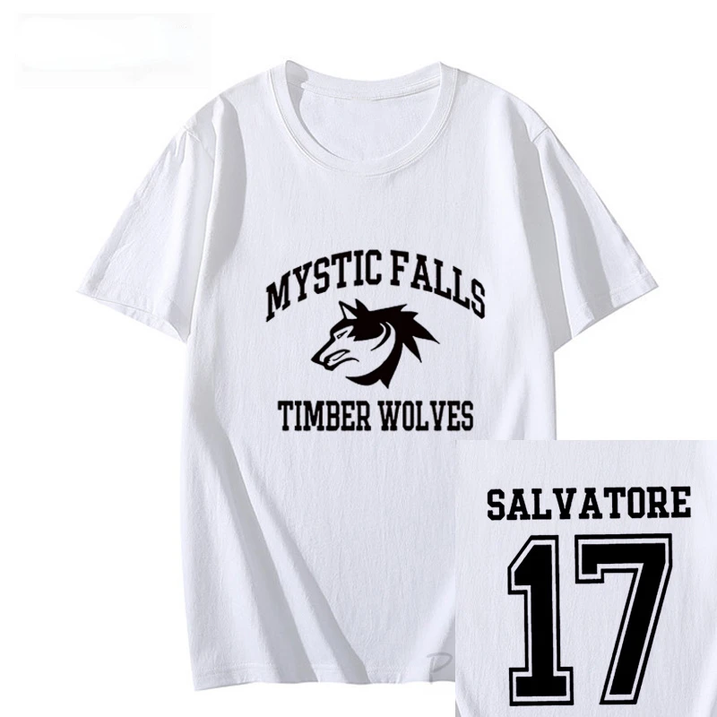 Cool The Vampire Diaries T-Shirt Donna Vintage Mystic Falls Salvatore 17 Summer Anime Clothes Oversize Streetwear