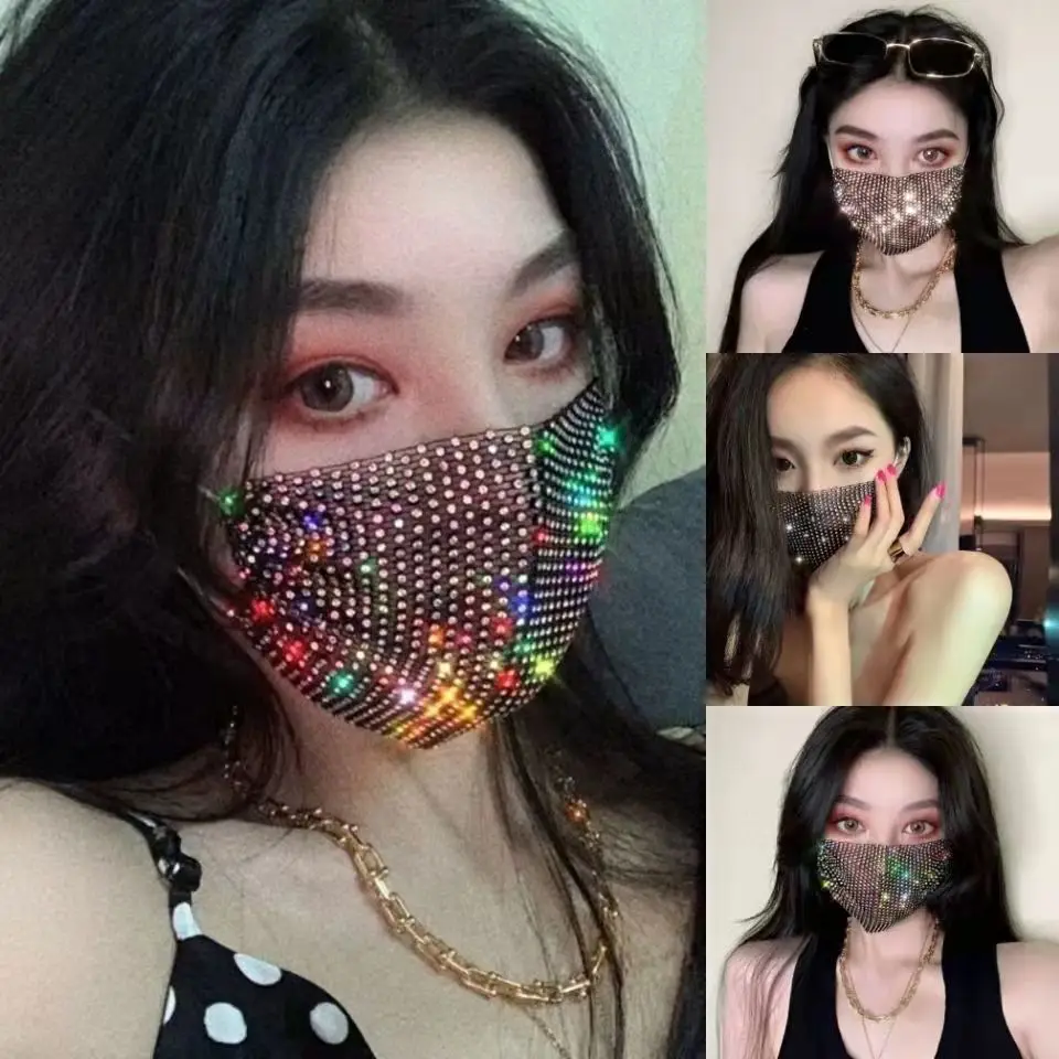 Donne Sexy Scava Fuori Maschere Di Strass Lucide Decorazioni Per Il Viso Gioielli Bling Maschere Elastiche Per Gioielli Di Moda Per Cosplay Di Night C