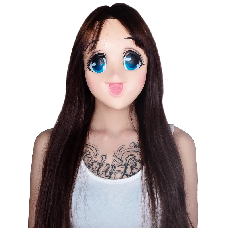 Sexy Big Eyes Loli Latex Mask Anime Cosplay Kigurumi Full Face Mask Personaggio Dei Cartoni Animati Lolita
