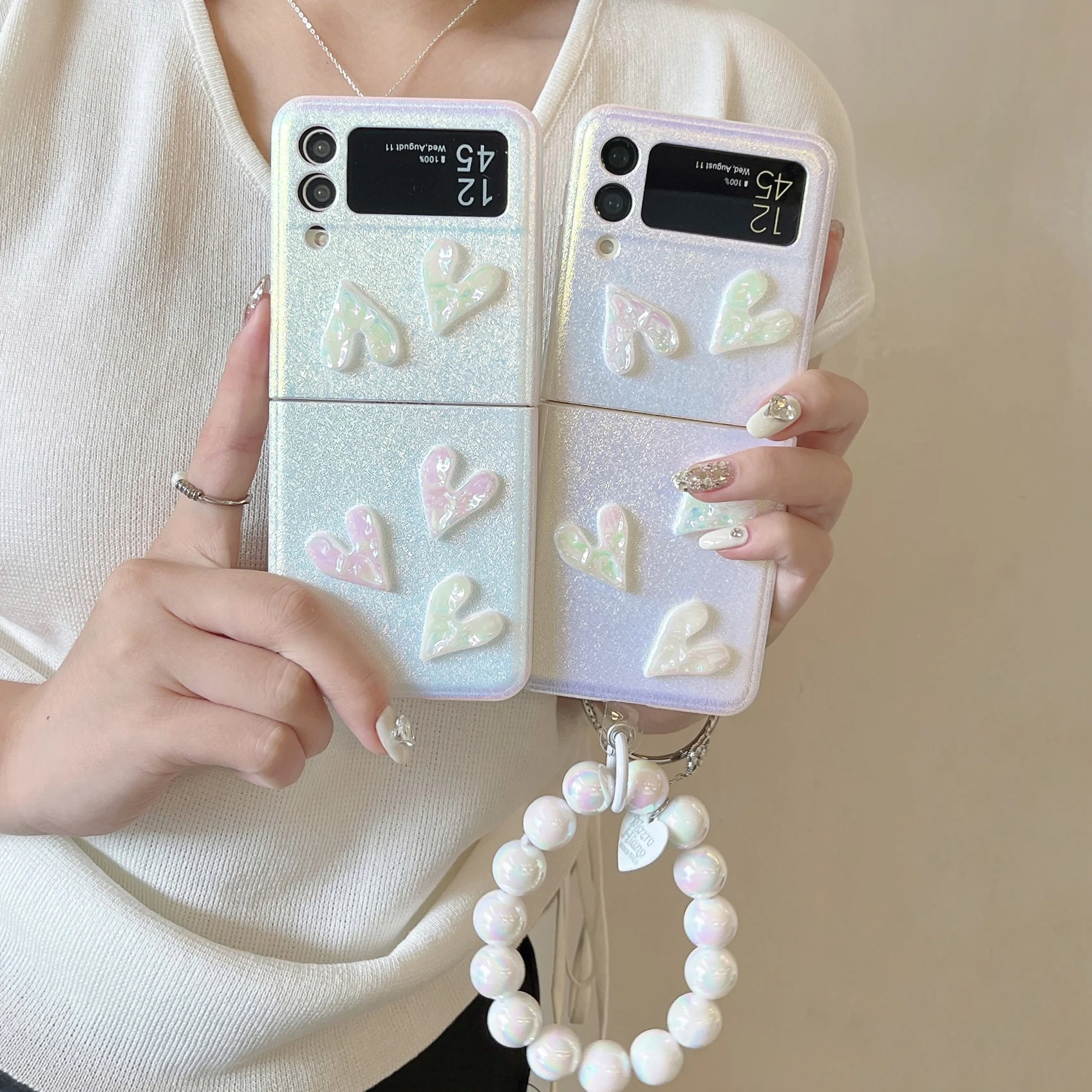 3D Love With Bracciale Wristband Chain Discolor Soft Gel Custodia Antiurto Per Samsung Galaxy Z Flip 3 / 4 Cover Posteriore
