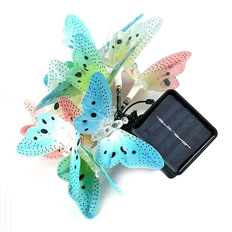 12 Led Solar Powered Butterfly Fairy String Lights Outdoor Garden Holiday Christmas Decoration Lamp Fiber Optic Waterproof Lamp