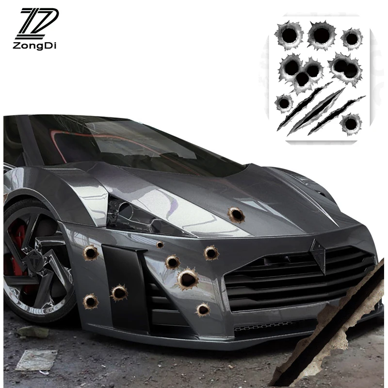 Zd Car Styling Sticker Cover 3D Bullet Hole Accessori Per Fiat Vw Polo Golf Mk4 4 Mk7 Touran T5 Bora Skoda Rapid Fabia Yeti