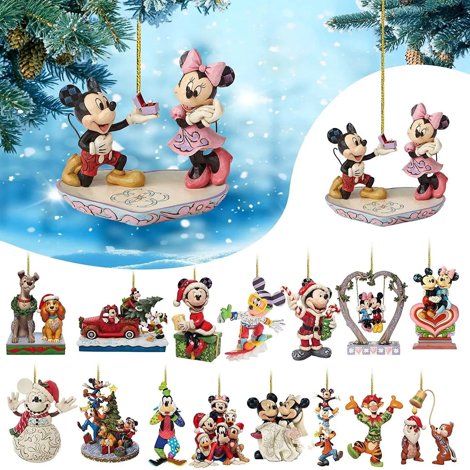 2D Disney Flat Action Anime Figure Mickey Minnie Mouse Decorazione Dell'Albero Di Natale Ornamento Appeso Casa Festa Di Natale Regalo Di Compleanno