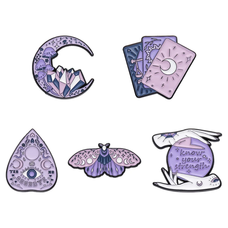 Scopri La Tua Forza Spilla Con Sfera Di Cristallo Spilla Smaltata Fun Magic Witch Butterfly Moon Lunar Phase Distintivo Con Risvolto Regali Di Gioiell