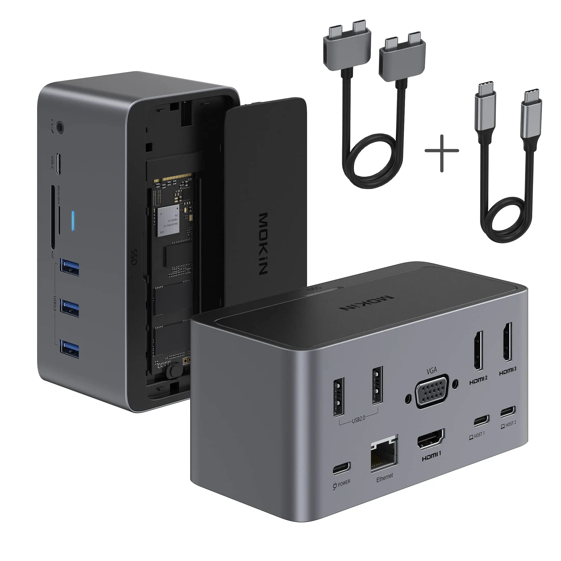 Docking Station, Docking Station Usb C 18 In1 Doppio Monitor Per Windows/Macbook Pro/Air/Thunderbolt 3 Dock Con Custodia Ssd 3 Hd