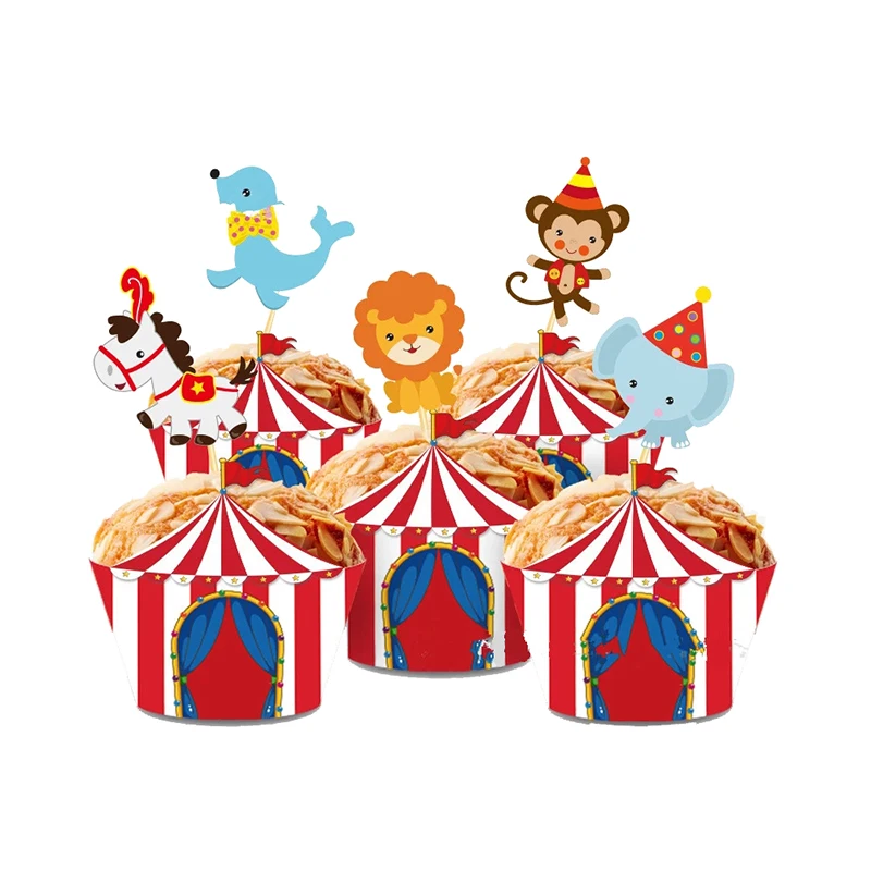 12Set Lion Clown Cupcake Wrapper Paper Wedding Birthday Baby Shower Candy Bar Decorazioni Per Cake Circus Theme Party Supply
