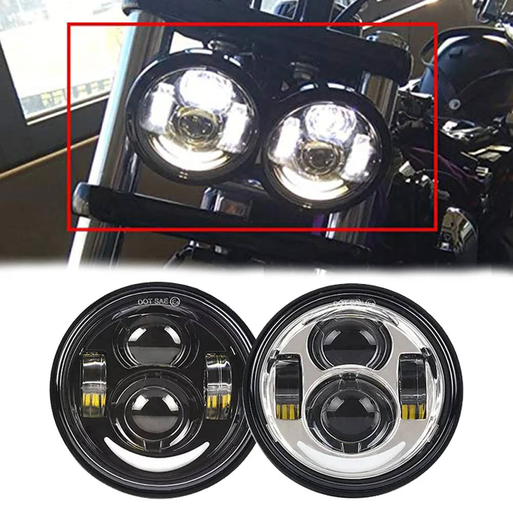Moto 4.65 Pollici Twin Dual Moto Faro Per Harley Dyna Fxdf Fat Bob Driving Lamps 4.65 "Fat Bob Proiettore Faro A Led.