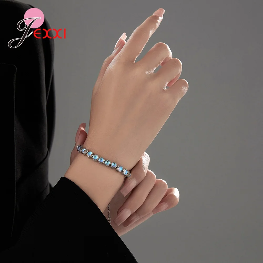 Anniversario Matrimonio 925 Sterling Silver Needle Shine Moonstone Bracciale Per Donna Ragazze Gioielli Di Alta Qualità Regalo