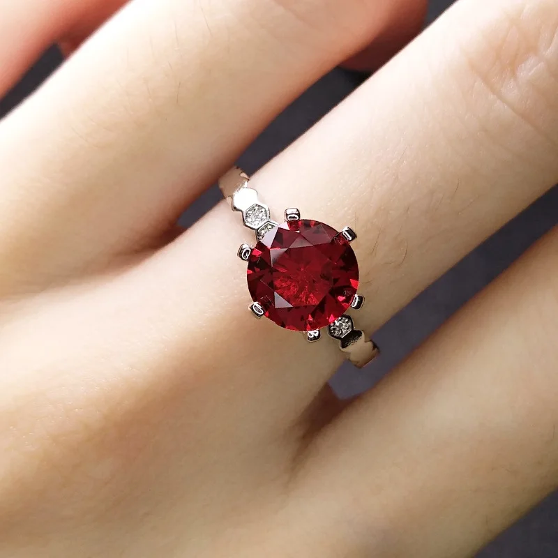 Imitation Ruby Ring Temperament Red Garnet Six-Prong Diamond Ring Red Crystal Ring Mother'S Day Gift