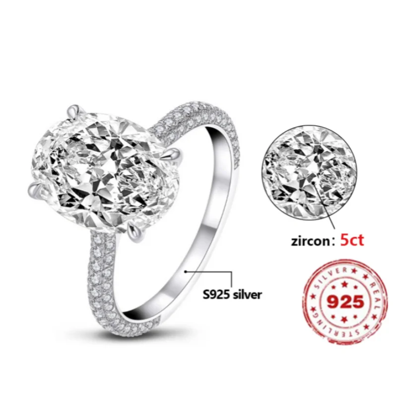 Ladies 5 Carat Sona Diamond Ring Fashion Forma Ovale S925 Sterling Silver Per Le Donne Fidanzamento Matrimonio Memorial Day Presenta