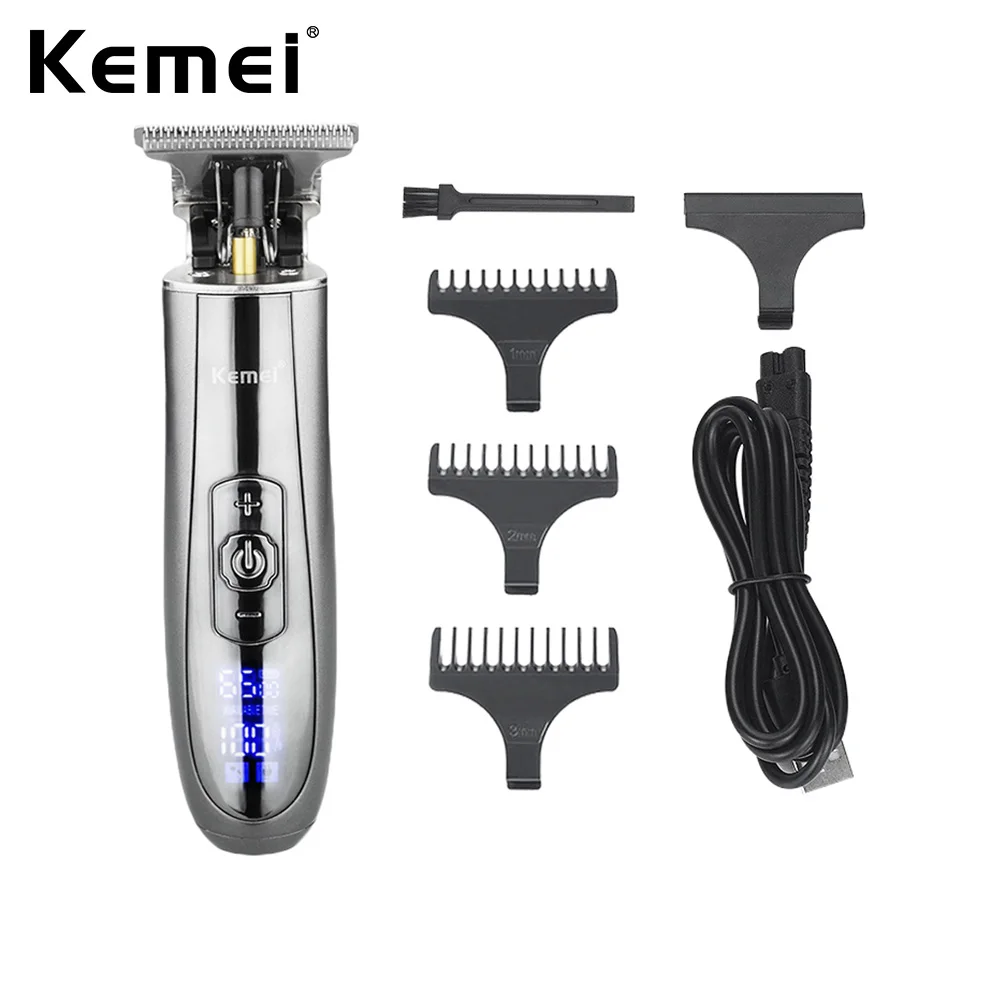 Kemei Km-129 Scheletro Cordless Capelli Trimmer Per Gli Uomini Display Lcd Taglio Di Capelli Strumenti Di Controllo Della Velocità 0Mm Taglio Della Pe
