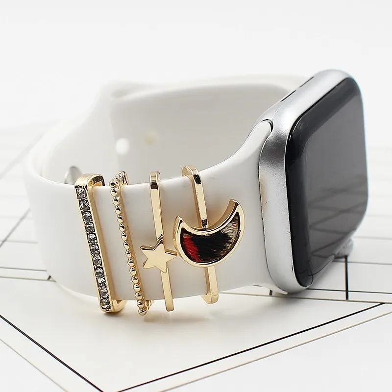 Star Moon Crystal Rose Gold Anelli Decorativi Loop Per Apple Watch Cinturino In Silicone Metal Diamond Bling Charms