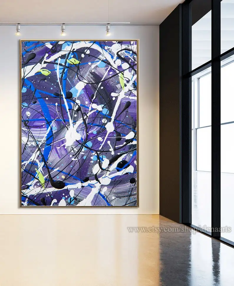 Abstract Purple Painting  Jackson Pollock Style For Room Decor, Large Expressionism Art Huge Wall Artabstract Big Oil Abstract