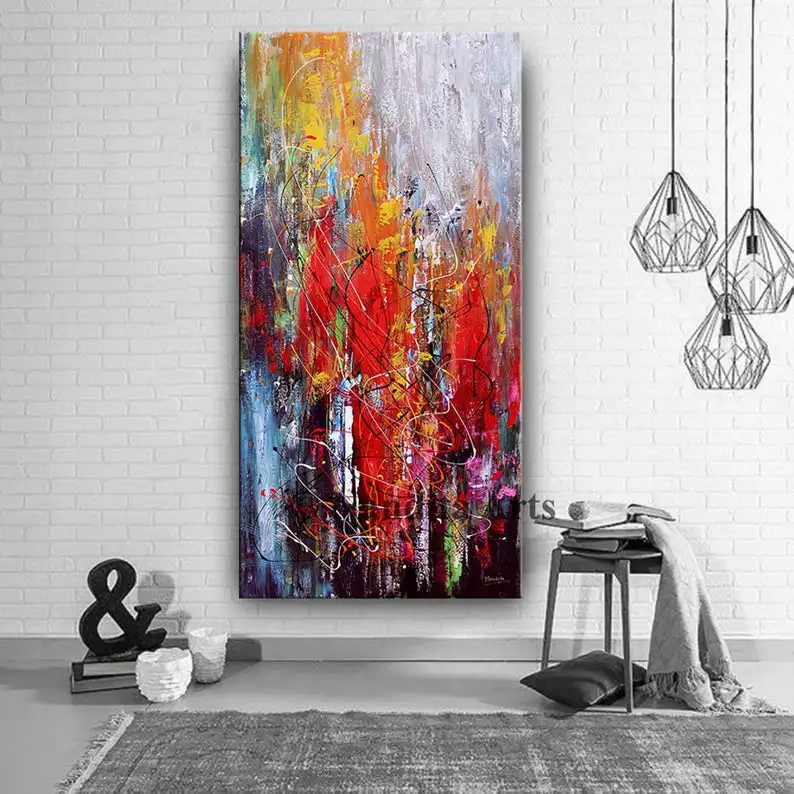 Jackson Pollock Style Multicolored Abstract Painting On Canvas By Nandita, Rich Oil Impasto Acrylic Office Decor, Modern Artbig