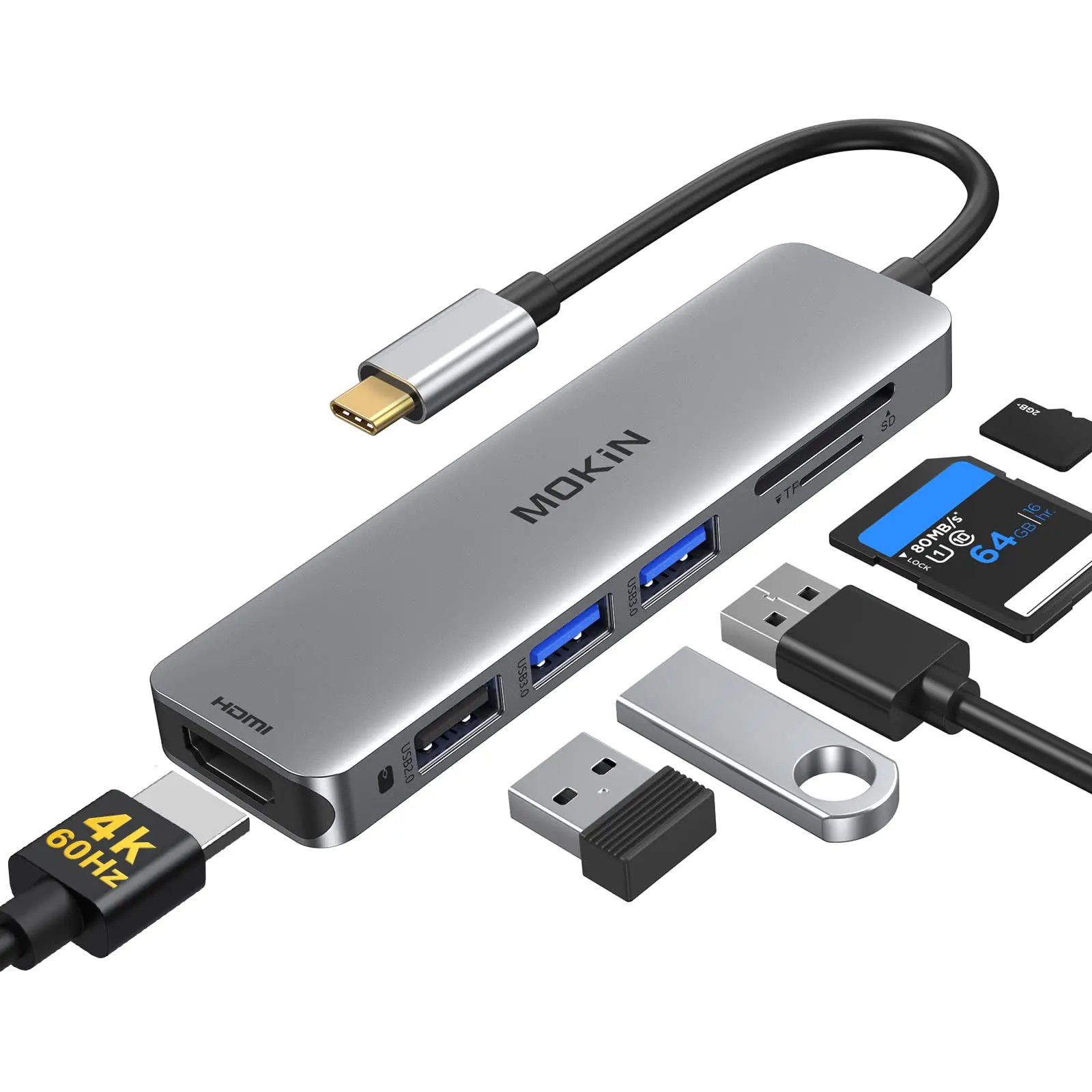Adattatore Usb C Per Macbook, Adattatore Macbook Pro Mokin 6 In 1 Hub Usb C Adattatore Hdmi Adattatore Multiporta Per Dongle Mac, A Hdmi 4K 60Hz