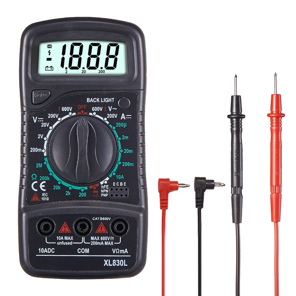 Qhtitec Multimetro Digitale Xl830L Automotive Elettrico Dmm Transistor Picco Capacità Amperometro Tester Misuratore Esr Multifunzione