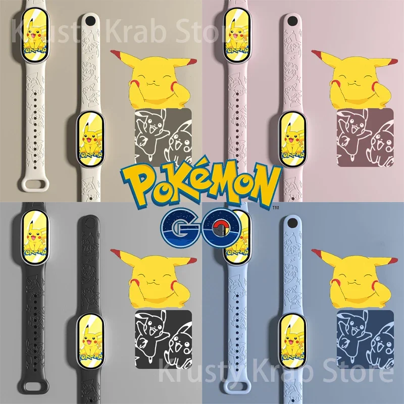 Pokemon Pikachu Cinturino Carino Per Mi Band 8/7/6/5/4/3 Cinturino Intagliato In Silicone Goffrato Laser Per Cinturino Sostituibile Xiaomi Band