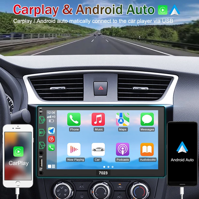 2 Din Autoradio Android Auto & Apple Carplay Cablato Carplay Autoradio Bass Surround Lettore Multimediale Bluetooth Per Auto Universale