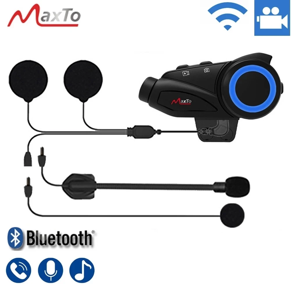 Maxto M3 Casco Moto Auricolare Interfono Auricolare Bluetooth Obiettivo Sony Videoregistratore Wifi Accoppiamento Universale Interfono Dvr